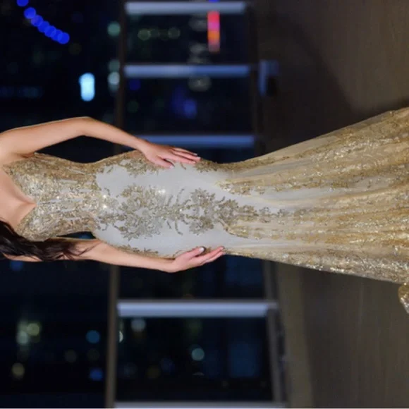 Dresses | Lady Black Tie Prom Dress Gold Xs Size Only Worn Once | Poshmark